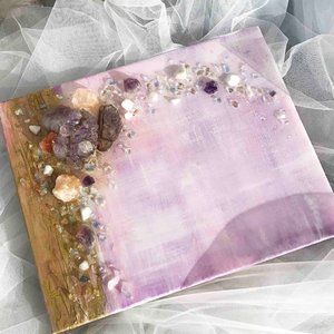Abstract fluid acrylic wall art with gemstones